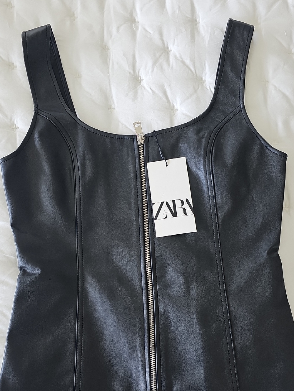 NWT Zara Black Faux Leather Zip-Front Tank